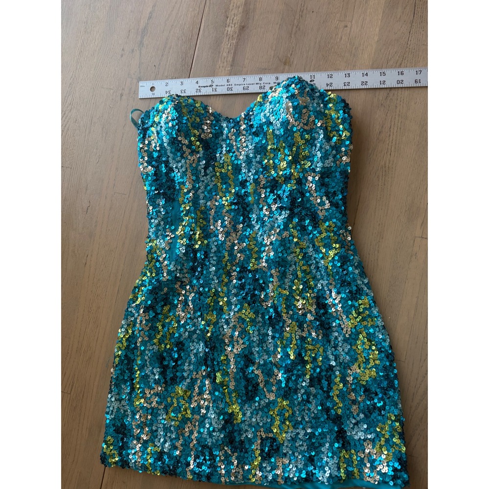 Scala Teal and Gold Sequin Strapless Mini Dress - Picture 5 of 10